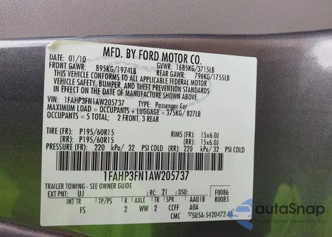 2010 Ford Focus Se from USA, damaged, VIN 1FAHP3FN1AW205737